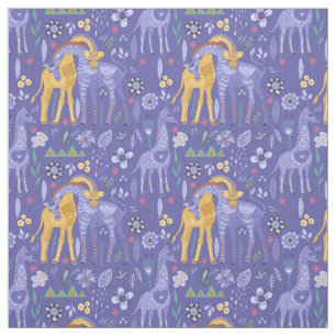 Tissu Monogramme de girafes jaunes Turquoises violettes