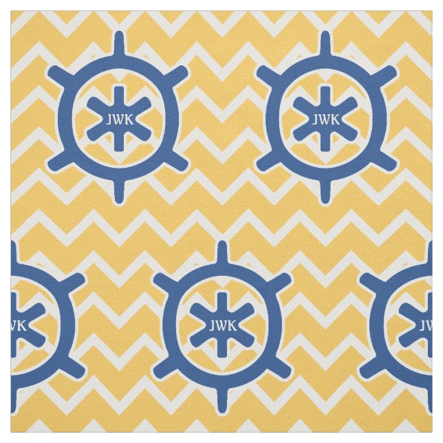 Tissu Monogramme et Chevron de la roue du bateau bleu (Échantillon)