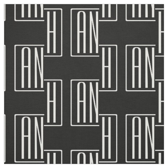 Tissu Monogramme initial | Blanc sur noir (Échantillon)