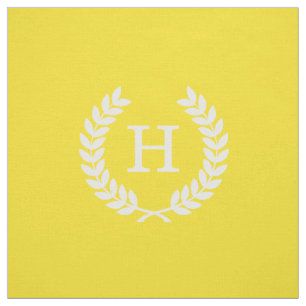 Tissu Monogramme initial de la couronne de laurier blanc