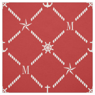 Tissu Monogramme marin rouge et blanc