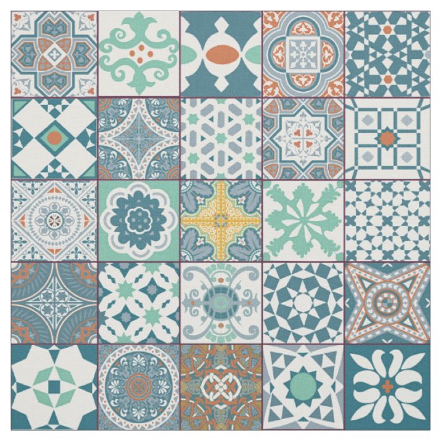 Tissu Moroccan tile-orange et light turquoise (Échantillon)