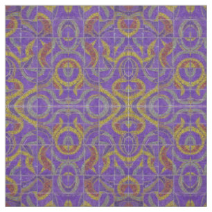 Tissu mosaïque marocaine violet rouge turquoise or