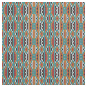 Tissu Mosaïque Tribale Turquoise bleue rouge orange