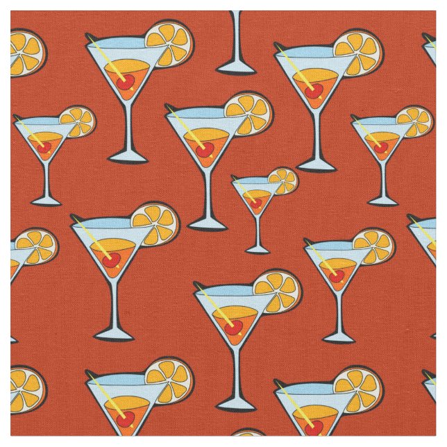 Tissu Motif à cocktails Dark Orange Martini (Fermer)