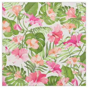 Tissu Motif à hibiscus palm monstère tropicale