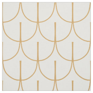 Tissu Motif à l'échelle de poisson Art déco or et blanc