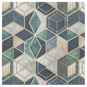 Tissu Motif Abstrait Géométrique Moderne Sarcelle et Or