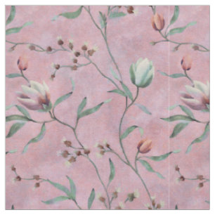 Tissu Motif Anemones de Tulipes Roses et Blanches