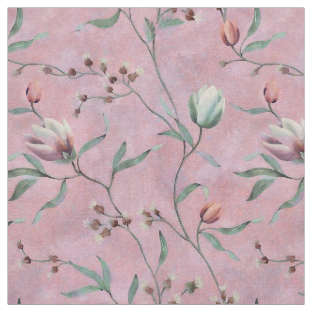 Tissu Motif Anemones de Tulipes Roses et Blanches (Échantillon)