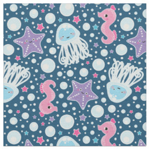 Tissu Motif aquatique de bande dessinée adorable bleu