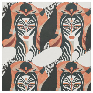 Tissu Motif Art déco de Terracotta Zebra Muse
