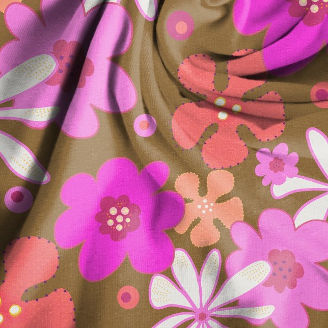 Tissu Motif artistique de fleurs rétro rose marron (Créateur téléchargé)