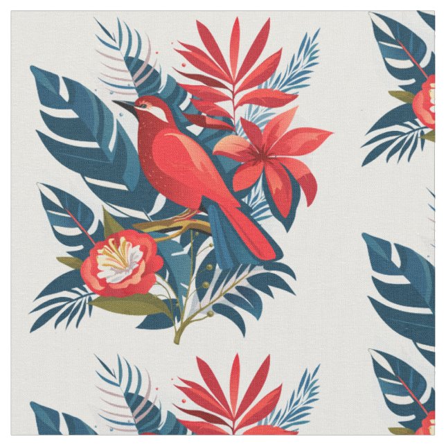 Tissu Motif artistique de vacances d'hiver d'oiseau roug (Fermer)