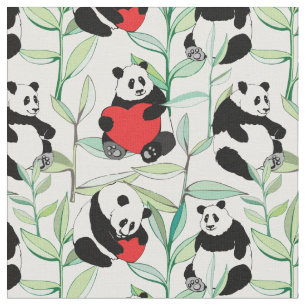 Tissu motif avec de beaux pandas avec des coeurs