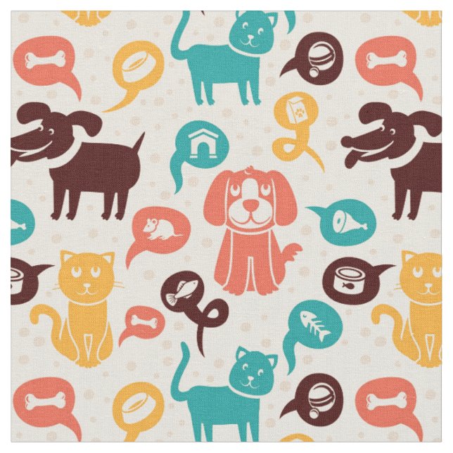Tissu Motif avec les chats et les chiens drôles (Fermer)