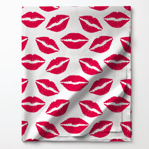 Tissu Motif Baisers au Rouge à Lèvres Rouge