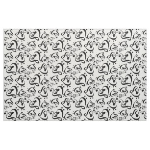 Tissu Motif bas de notes de musique de coeurs de clef