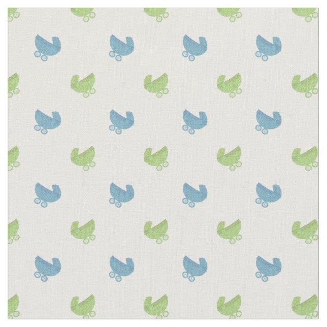 Tissu Motif Bébé bleu et vert mignon buggy (Fermer)