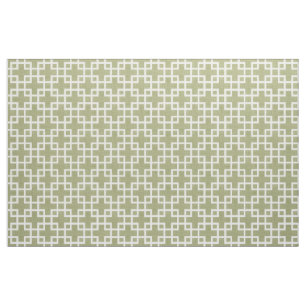 Tissu Motif blanc rétro chic Carré sur vert olive