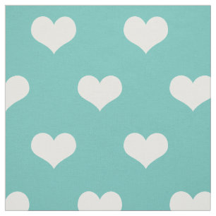 Tissu Motif blanc turquoise de coeurs