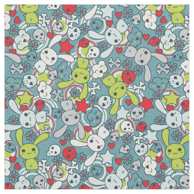 Tissu motif bleu de kawaii (Fermer)