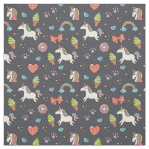 Tissu Motif bleu de minuit mignon de licornes et