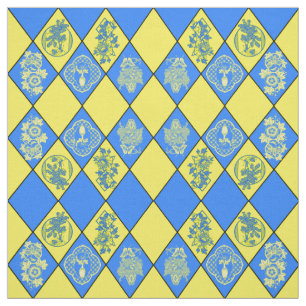 Tissu Motif bleu et jaune de Chinoiserie de diamant