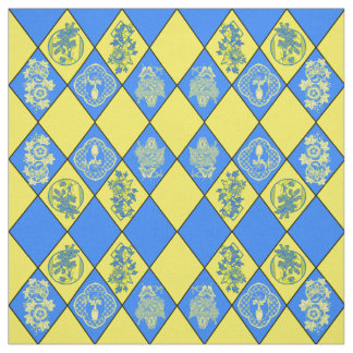 Tissu Motif bleu et jaune de Chinoiserie de diamant