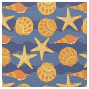 Tissu Motif bleu et orange de coquillage