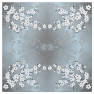 Tissu Motif bleu gris blanc floral cerise fleurs