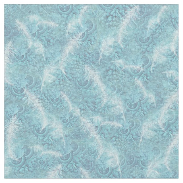 Tissu Motif bleu pâle/vert Répéter et plumes blanches (Fermer)