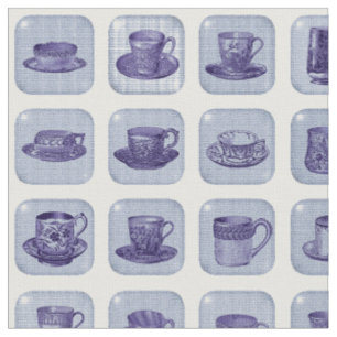 Tissu Motif bleu vintage démodé de tasse de thé de la