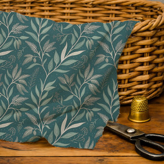 Tissu Motif botanique de feuille de vert sarcelle profon