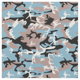 Tissu Motif Camo - Brown clair noir bleu blanc