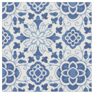 Tissu Motif carrelage vintage portugais bleu azulejos