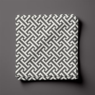 Tissu Motif Clé Grec Gris Charbon