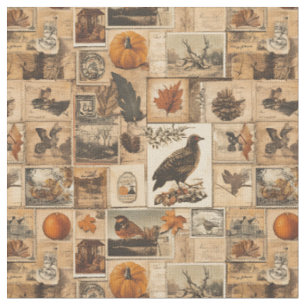 Tissu Motif Collage d'automne vintage Ephémère rustiqu