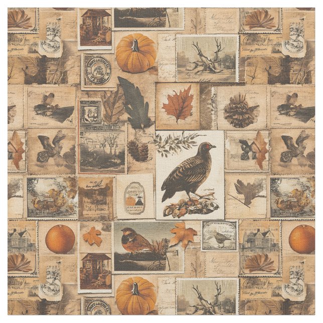 Tissu Motif Collage d'automne vintage | Ephémère rustiqu (Fermer)