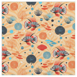 Tissu Motif coloré de poisson rouge et de récif corallie