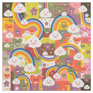 Tissu Motif coloré mignon d'illustration de harajuku