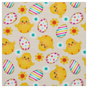 Tissu Motif coloré OEufs de Pâques et poussins