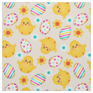 Tissu Motif coloré OEufs de Pâques et poussins