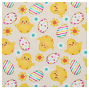 Tissu Motif coloré OEufs de Pâques et poussins