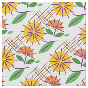 Tissu Motif contemporain rétro Floral Jaune + Orange