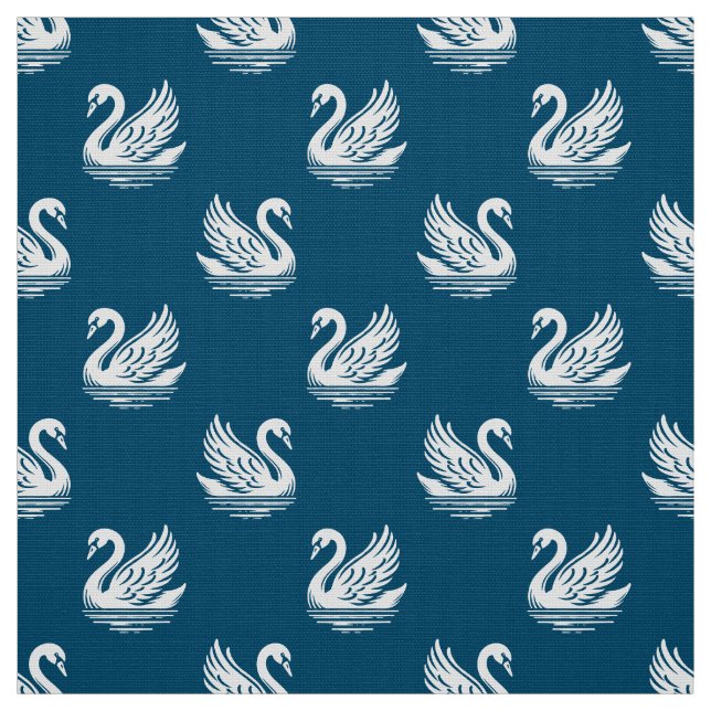 Tissu Motif cygne 02 - Blanc sur bleu océan (Échantillon)