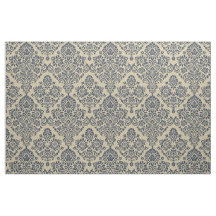 Tissu Motif damassé bleu et crème élégant