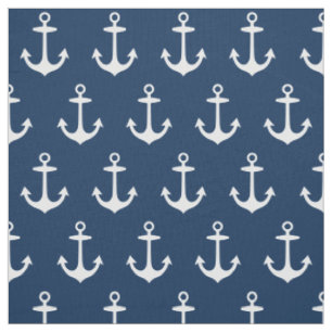 Tissu Motif d'ancres bleu marine et blanc
