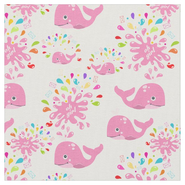 Tissu Motif de baleine rose à éclaboussure d'eau colorée (Fermer)