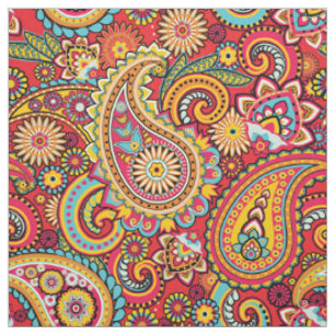 Tissu Motif de Bohème floral rouge lumineux de Paisley